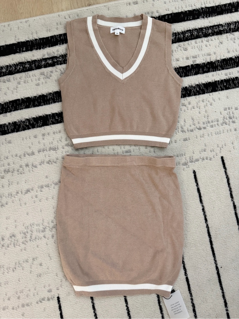 superdown Taupe & White Knit Two-Piece Skirt Set
